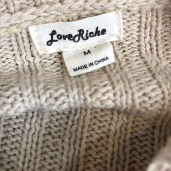 LoveRiche Cable Knit Sweater Crewneck Tunic Beige Long Sleeve Size Medium - Picture 7 of 7